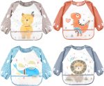 Accmor 5 Pack Long Sleeve Baby Bibs, Waterproof Sleeved Bib, Toddler Baby Bibs for 6-36 Months